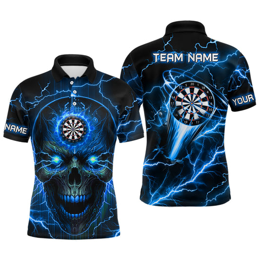 Individuelles Blaues Dart Totenschädel Dart Poloshirt Für Herren, Dart Teamtrikot TDM1511