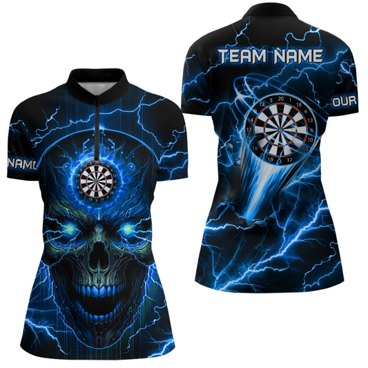 Individuelles blaues Dart Skull Dart Quarter Zip Shirt für Damen, Dart Teamtrikot TDM1511