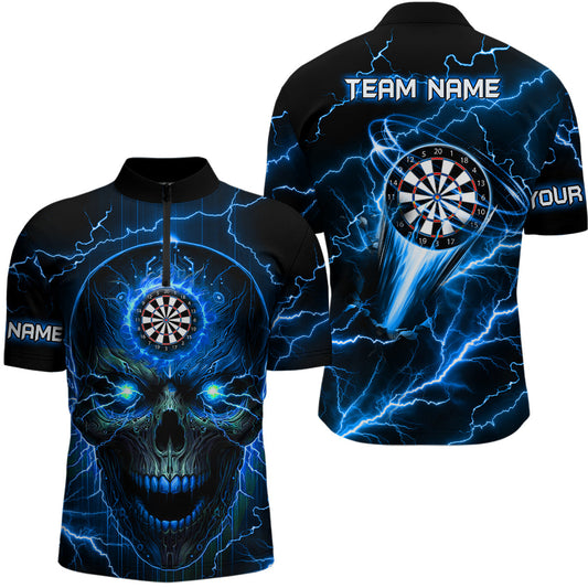 Blaues Dart Totenkopf Dart Herren Shirt mit Viertelreißverschluss, Dart Team Trikot TDM1511