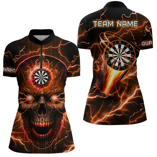 Individuelles oranges Dart Skull Dart Quarter Zip Shirt für Damen, Dart Teamtrikot TDM1512