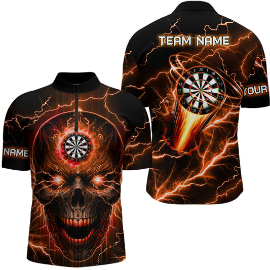 Orangenes Dart Totenkopf Dart Herren Shirt mit Viertelreißverschluss, Dart Team Trikot TDM1512