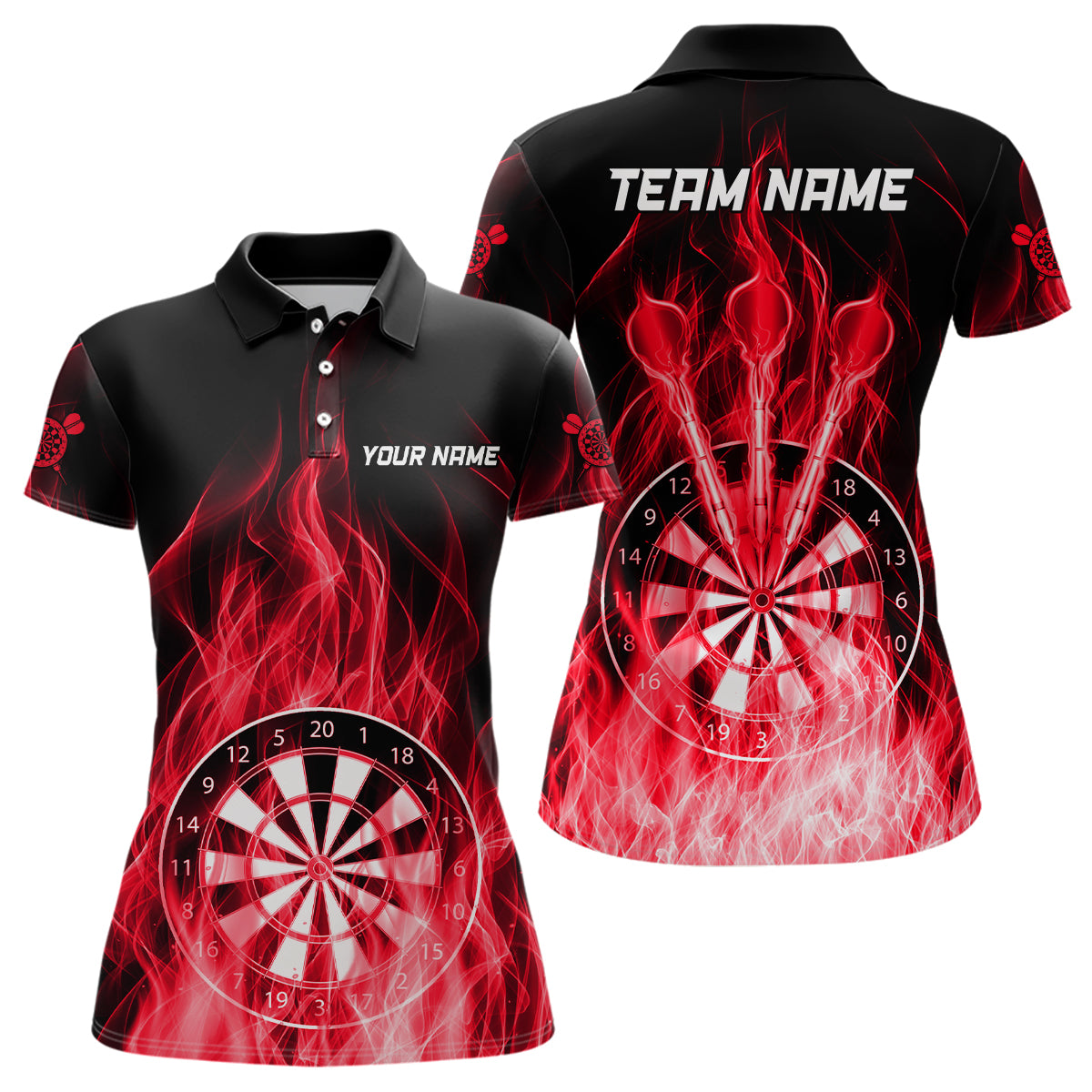Rote Feuerflamme Dartbrett Darts-Poloshirt für Damen, Individuelle Dart-Trikots TDM3298