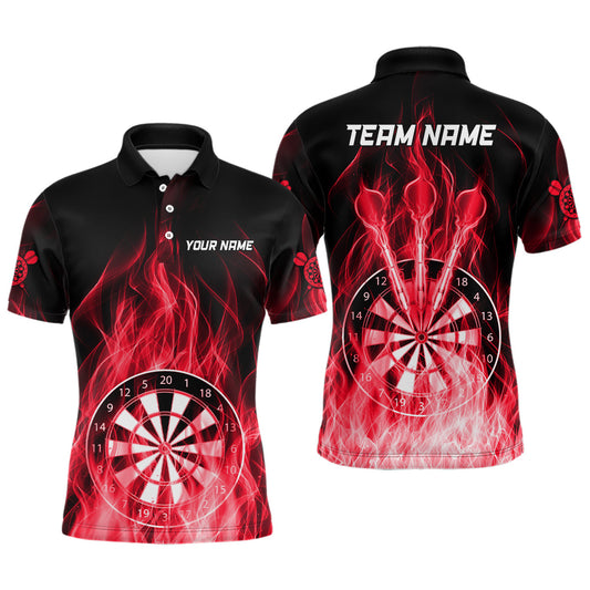 Rotes Feuerflammen-Dartboard-Dart-Poloshirt für Herren, individuelle Darttrikots TDM3298