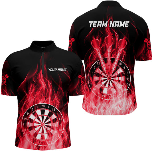 Rotes Feuerflamme Dartboard Darts Herren Shirt mit Viertelreißverschluss, Individuelles Dart Trikots TDM3298