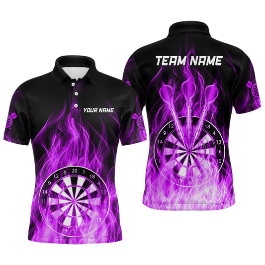 Lila Feuerflammen-Dartboard-Dart-Poloshirt für Herren, individuelle Darttrikots TDM3299