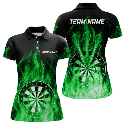 Feuer Flamme Dartboard 3D Dartpolo & 1/4 Reißverschluss personalisierte Dartshirts für Damen |Grün TDM3300