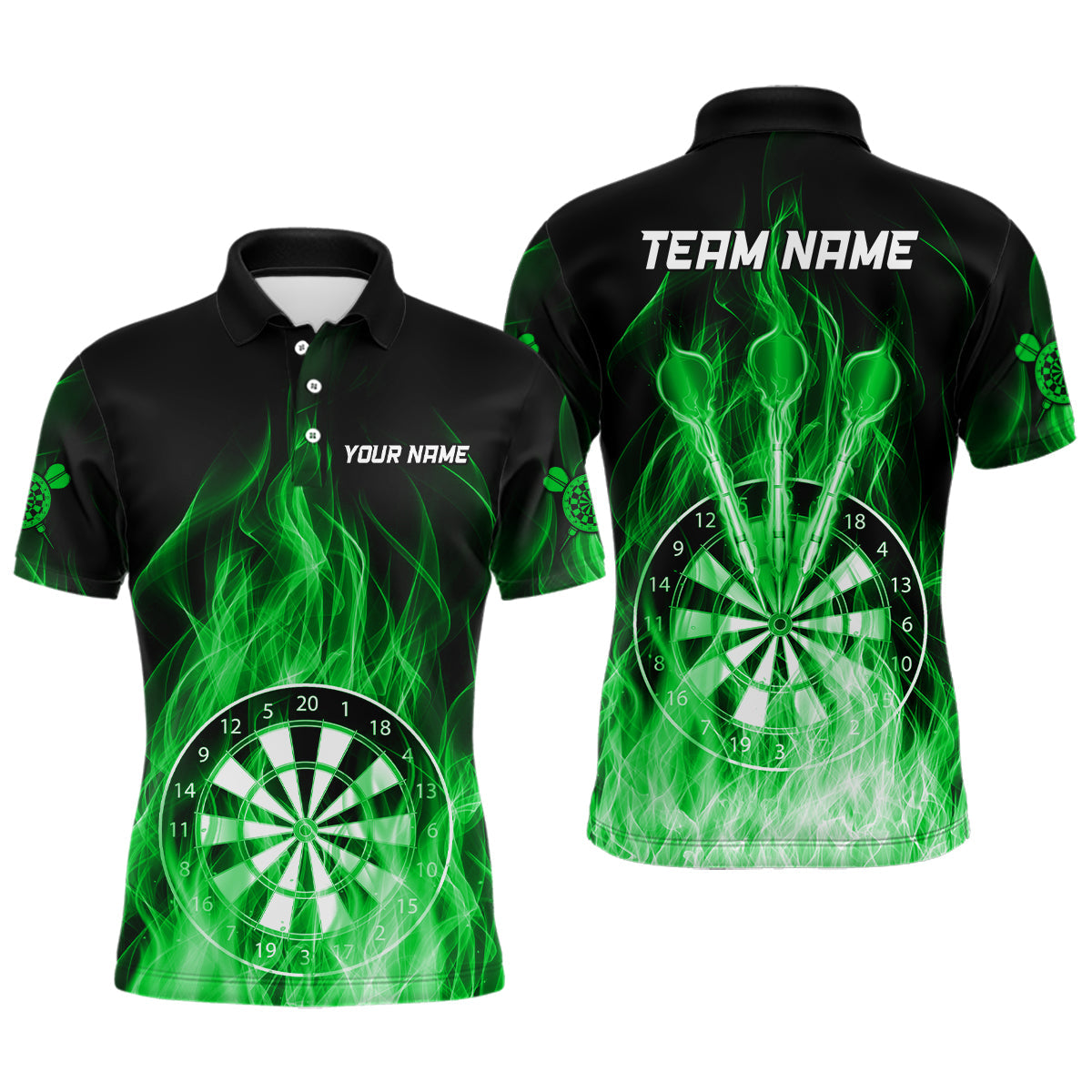 Feuerflamme Dartboard 3D Darts Polo & Viertelreißverschluss Maßgeschneiderte Herren Dartshirts Darttrikots |Grün TDM3300