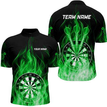 Feuerflamme Dartboard 3D Darts Polo & Viertelreißverschluss Maßgeschneiderte Herren Dartshirts Darttrikots |Grün TDM3300