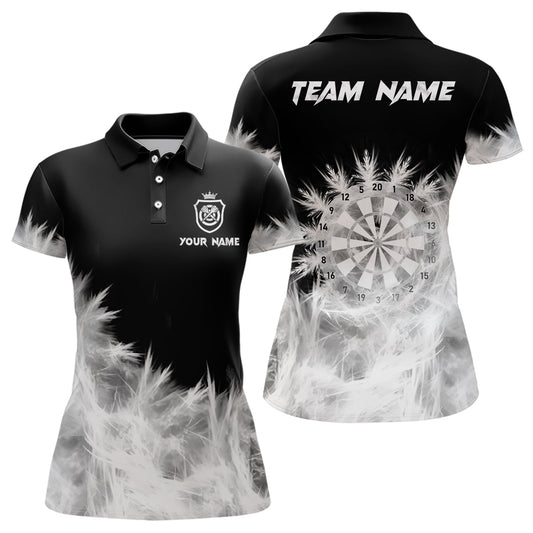 Individuelles Eisiges Schwarz Weißes Licht Dart Poloshirt für Damen, Team Dart Trikot TDM2832