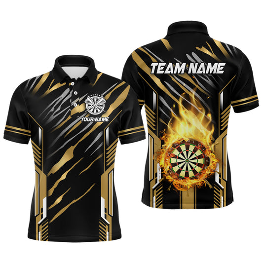 Individuelles Dartbrett-Feuerflammen-Dart-Poloshirt für Herren, Dart-Liga-Trikot-Team-Uniform Gold TDM3073