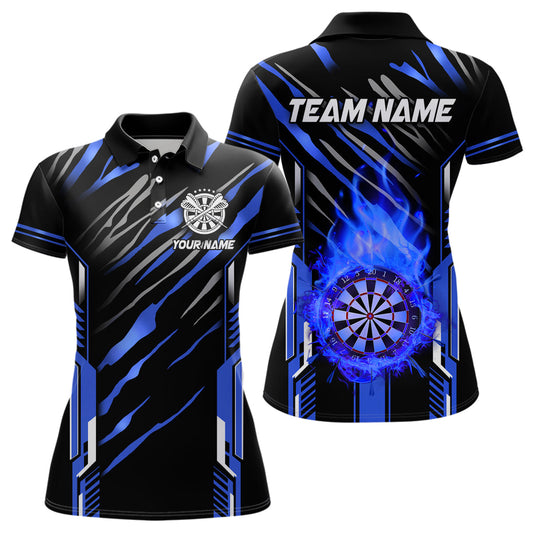 Individuelles Dart Board Feuerflamme Dart Poloshirt für Damen, Dart Liga Trikot Team-Uniform Blau TDM3074