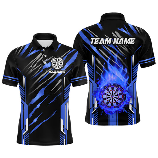 Individuelles Dartbrett-Feuerflammen-Dart-Poloshirt für Herren, Dart-Liga-Trikot-Team-Uniform Blau TDM3074
