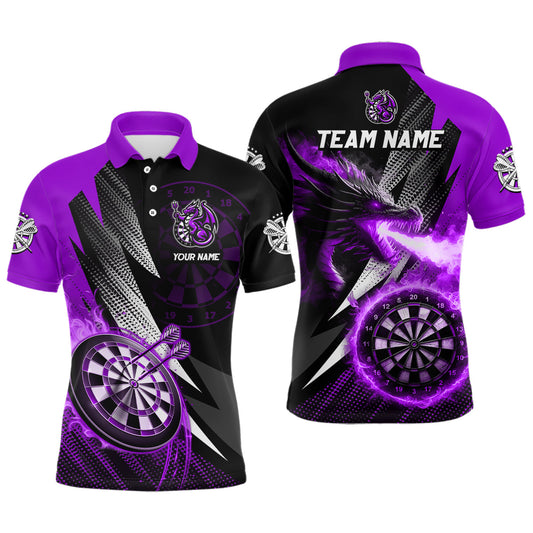 Individuelles schwarz-lila flammendes Drachen-Dart-Poloshirt für Herren, Team-Darttrikot TDM3081