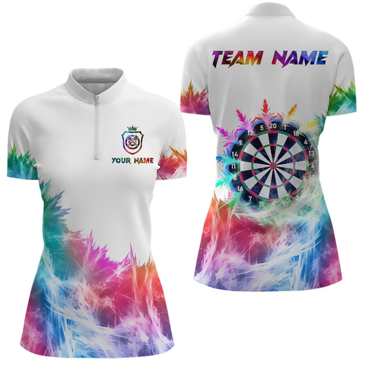 Eisiges Buntes Licht Damen Darts Quarter Zip Shirt, Individuelle Dartshirts für Teams, Dart Trikot TDM3325