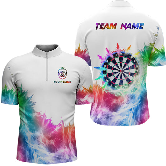 Eisfarbiger Bunter Licht Herren Dart Shirt mit Viertelreißverschluss, Individuelles Dart Shirts für Team, Dart Trikot TDM3325