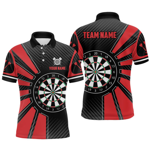 Individuelles Schwarzes Rotes Dartbrett Herren Poloshirt, Einzigartige Dart Teamtrikots TDM1339