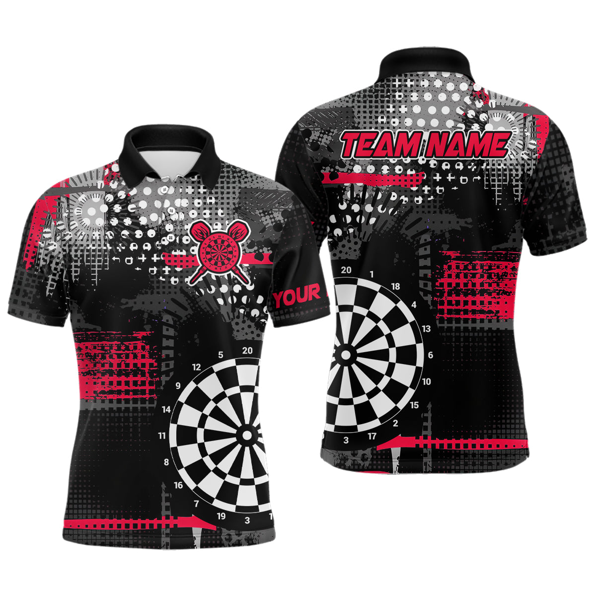 Individuelles Grunge-Poloshirt mit Punktmuster für Herren, Dart-Teamtrikot in Rot TDM3337
