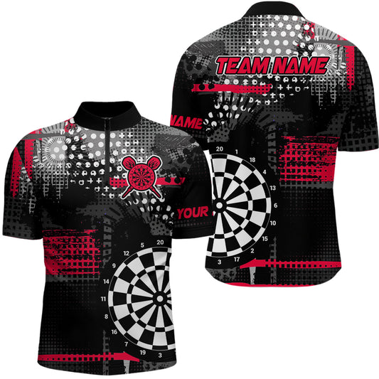 Individuelles Grunge Gepunktetes Muster Dart Herren Shirt mit Viertelreißverschluss, Dart Trikot Team Uniform Rot TDM3337