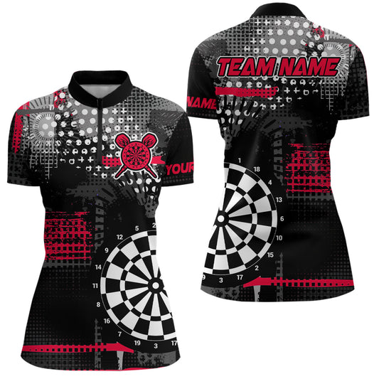 Individuelles Grunge Punktmuster Damen Quarter Zip Shirt, Rote Dart Trikot Team Uniform TDM3337