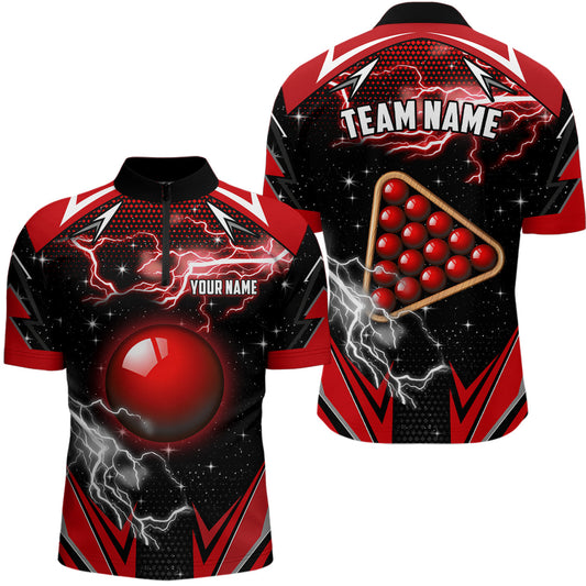 Maßgeschneidertes Snooker Thunder Lightning Quarter-Zip Shirt für Herren, Snooker Billiard Jersey - Rot TDM1942