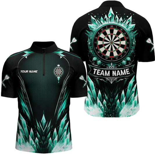 Individuelles Türkis Icy Dartboard Darts Viertelreißverschluss Herren Shirt, Team Dart Trikot TDM3670