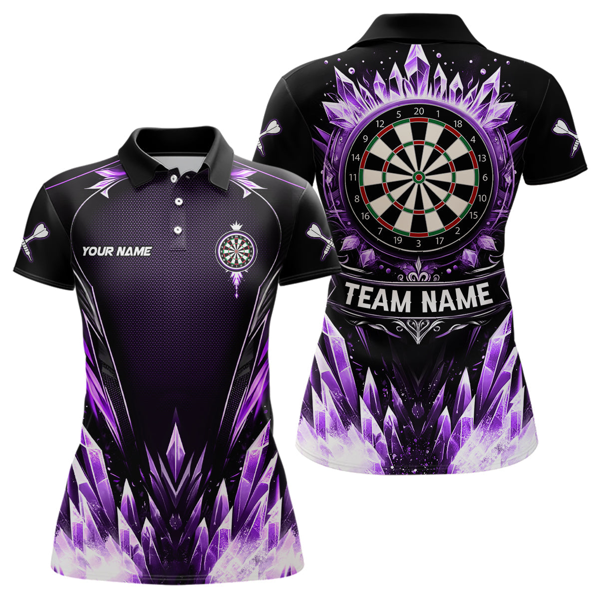 Individuelles Lila Eisiges Dartbrett Darts-Poloshirt für Damen, Team Dart-Trikot-Outfit TDM3671