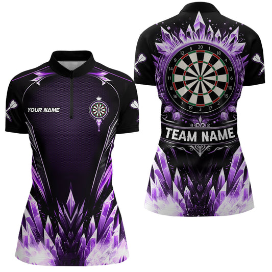 Individuelles Lila Icy Dartbrett Darts Damen Quarter Zip Shirt, Team Dart Trikot Outfit TDM3671