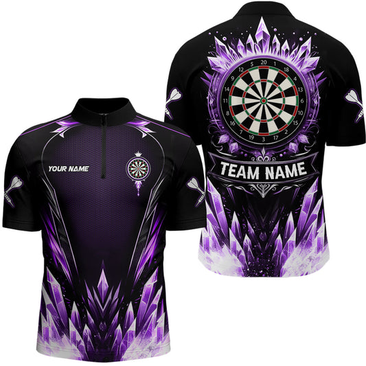 Individuelles Lila Icy Dartboard Darts Viertelreißverschluss Herren Shirt, Team Dart Trikot Outfit TDM3671