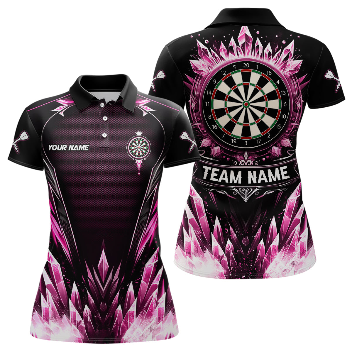 Individuelles Pink Eisiges Dartbrett Darts-Poloshirt für Damen, Team Dart-Trikot-Outfit TDM3672