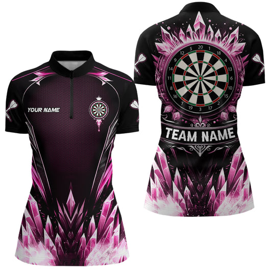 Individuelles Pink Icy Dartbrett Darts Damen Quarter Zip Shirt, Team Dart Trikot Outfit TDM3672
