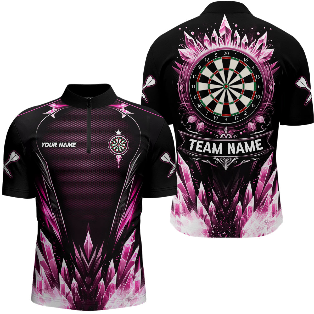 Individuelles Pink Icy Dartboard Darts Viertelreißverschluss Herren Shirt, Team Dart Trikot Outfit TDM3672