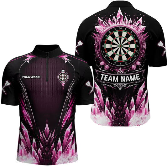 Individuelles Pink Icy Dartboard Darts Viertelreißverschluss Herren Shirt, Team Dart Trikot Outfit TDM3672