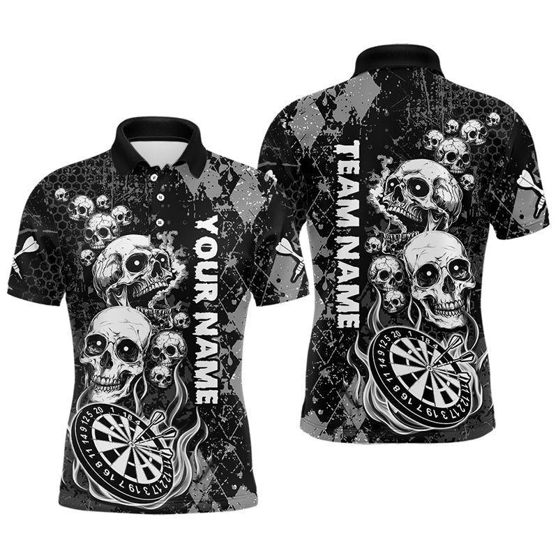 Individuelles Schwarz Graues Grunge Argyle Totenkopf Dart Poloshirt für Herren – Team Dart Trikots TDM3836