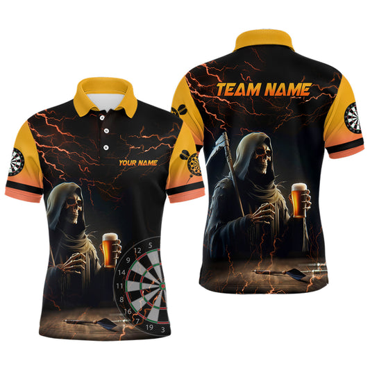 Individuelles Todes Skelett Bier Dart Herren Poloshirt, Bier Und Spieler Dart Teamtrikot TDM1737
