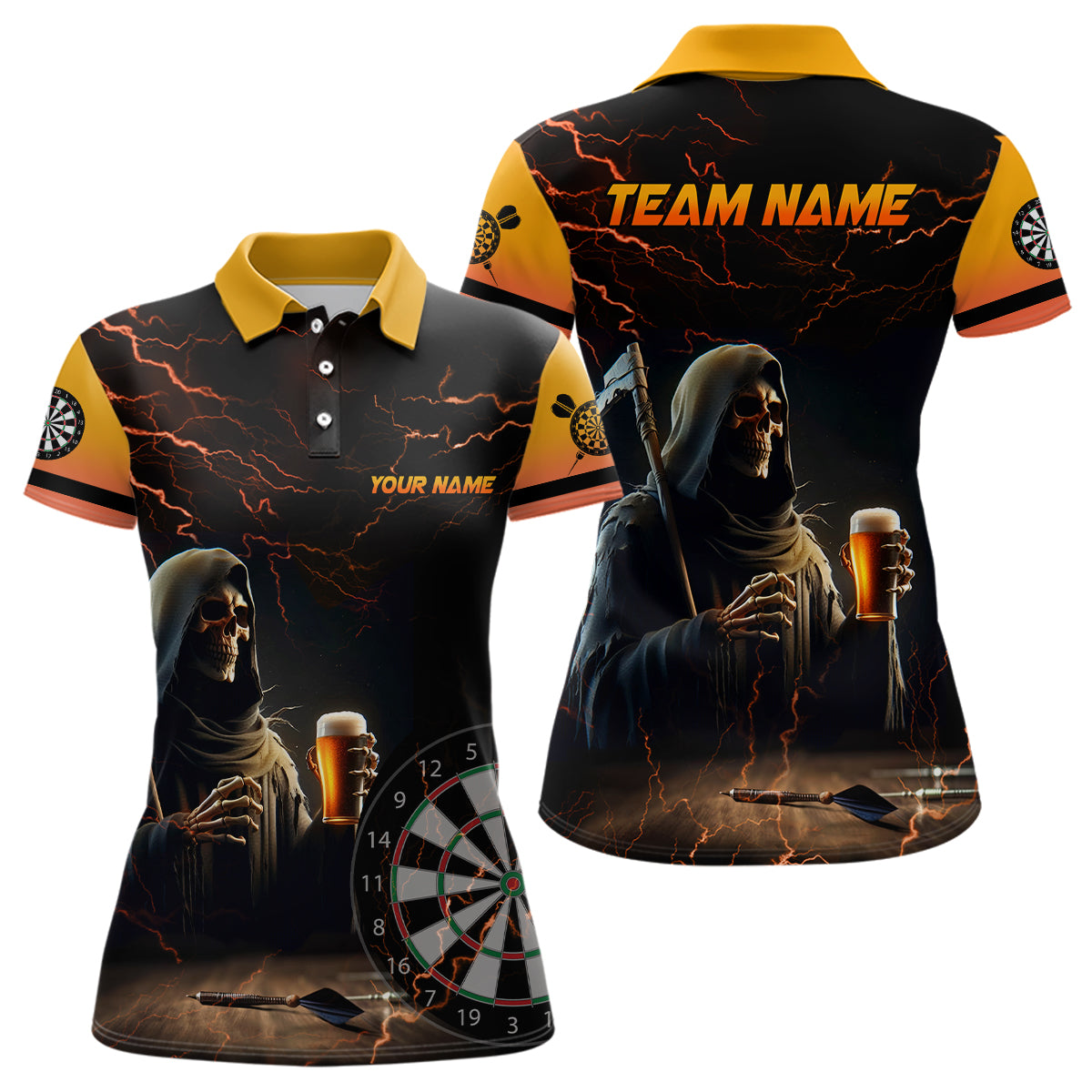 Individuelles Todes Skelett Bier Dart Herren Poloshirt, Bier Und Spieler Dart Teamtrikot TDM1737