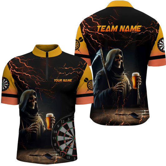 Totenschädel Bier Dart Herren Shirt mit Viertelreißverschluss, Bier & Spieler Dart Team Trikot TDM1737