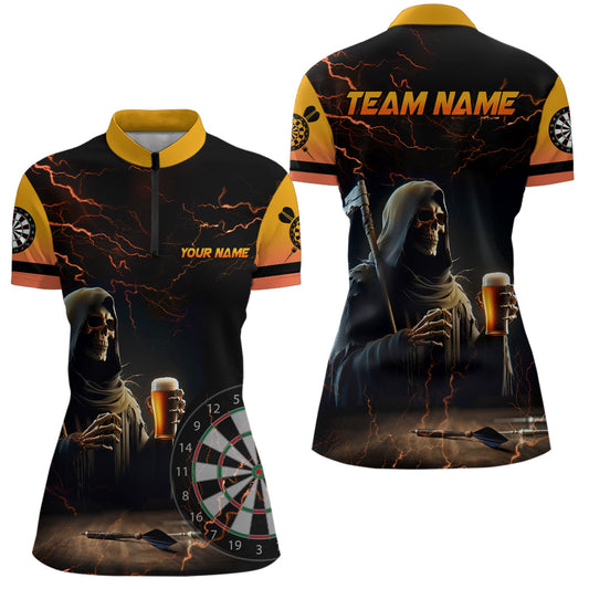 Individuelles Death Skull Bier Dart Quarter Zip Shirt für Damen, Bier und Spieler Dart Teamtrikot TDM1737