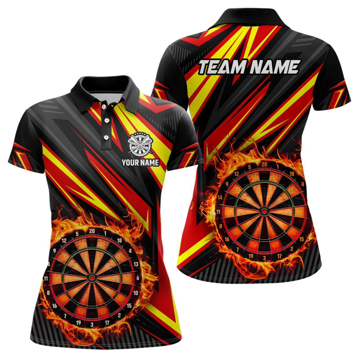 Individuelles Dartbrett Feuerflamme Dart Herren Poloshirt, Bestes Dart Teamtrikot Rot TDM1742