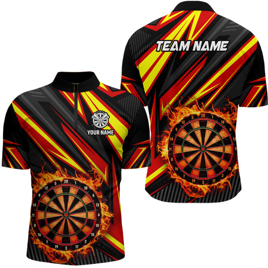 Dartboard Feuer Flamme Dart Herren Shirt mit Viertelreißverschluss, Bestes Dart Team Trikot Rot TDM1742