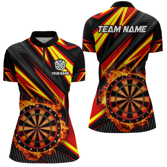 Individuelles Dartboard Fire Flame Dart Quarter Zip Shirt für Damen, bestes Dart Teamtrikot rot TDM1742