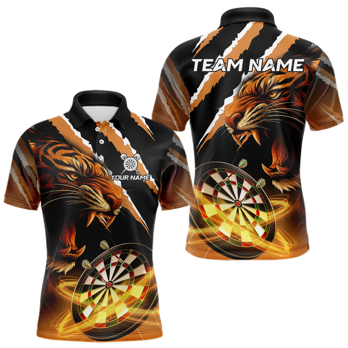 Schwarzes Und Oranges Tiger-Dartshirt Für Herren – Teamtrikot Polo & Quarter Zip TDM4568