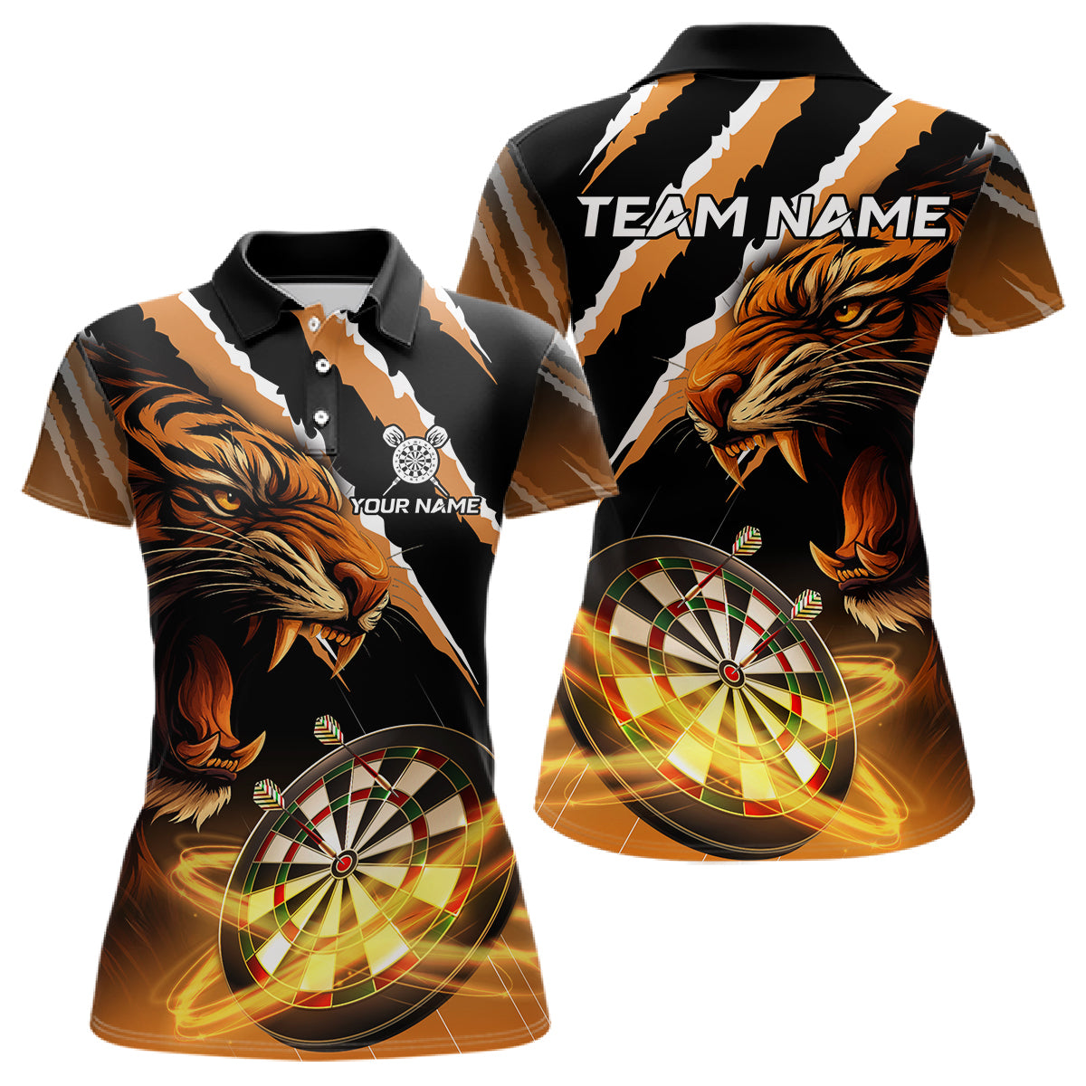 Schwarzes Und Oranges Tiger-Dartshirt Für Damen – Teamtrikot Polo & Quarter Zip TDM4568
