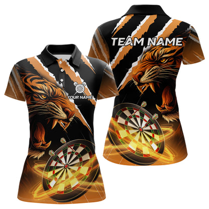 Schwarzes Und Oranges Tiger-Dartshirt Für Damen – Teamtrikot Polo & Quarter Zip TDM4568