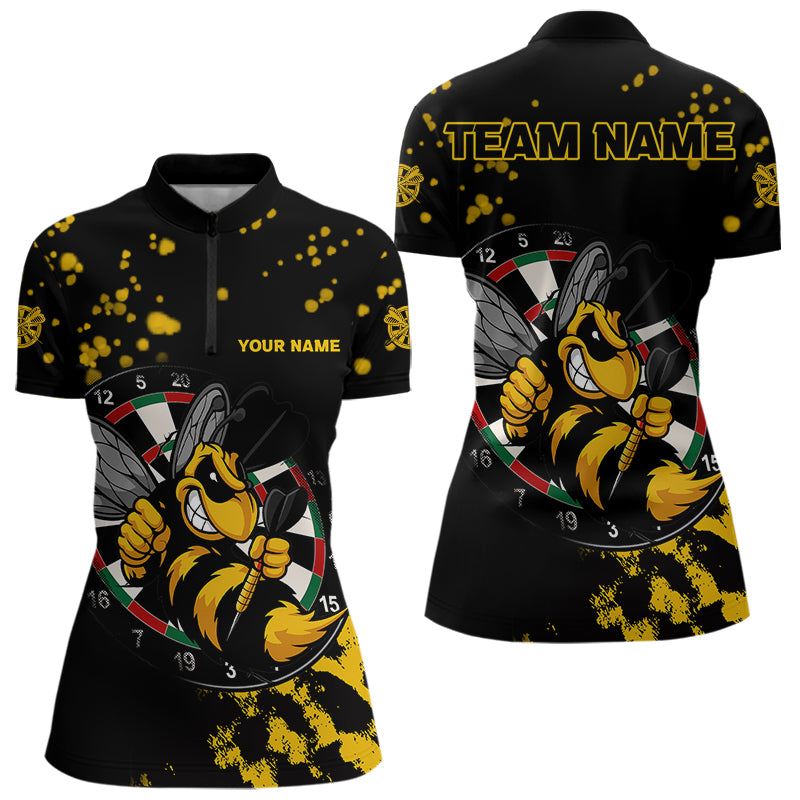 Personalisiertes Gelb-Schwarzes Lustiges Bienen-Dartshirt Für Damen – Custom Darttrikot TDM4294