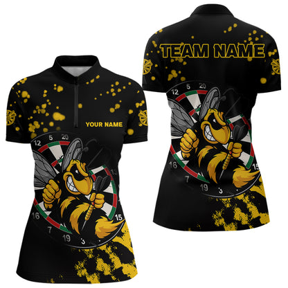 Personalisiertes Gelb-Schwarzes Lustiges Bienen-Dartshirt Für Damen – Custom Darttrikot TDM4294