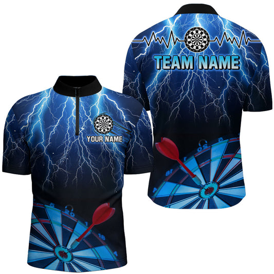 Blaues Dartboard Donner Blitz Dart Herren Shirt mit Viertelreißverschluss, Dart Liga Trikot TDM1995