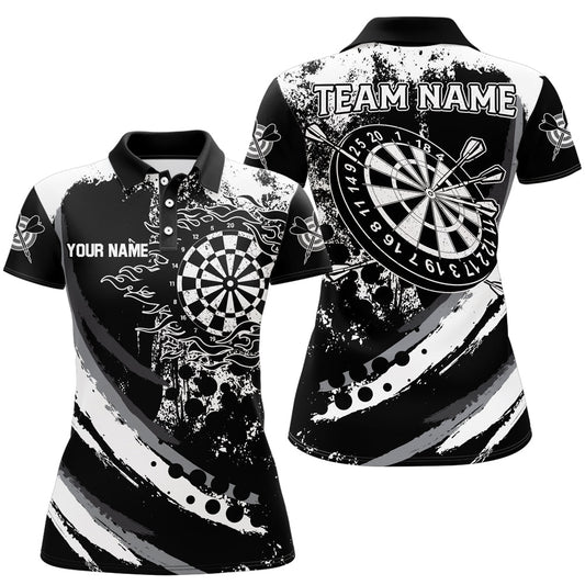 Individuelles Grunge Schwarzes Dartbrett Flammen Dart Herren Poloshirt, Retro Dart Teamtrikot TDM1730
