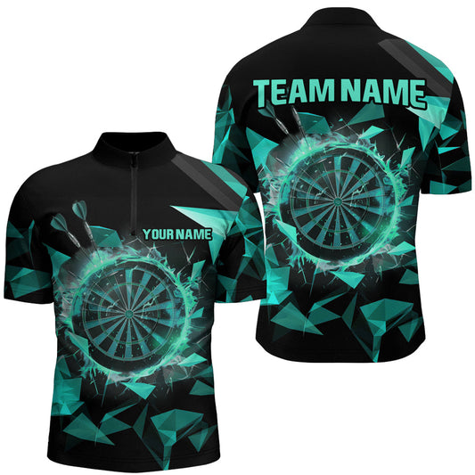 Türkises Dartboard Dart Herren Shirt mit Viertelreißverschluss, Dart Team Trikot TDM1743
