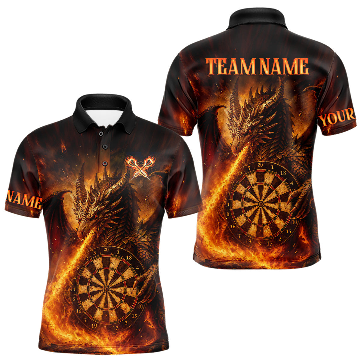 Oranges Flaming-Dragon Dartshirt Für Herren – Custom Liga-Teamtrikot Polo & Quarter Zip TDM4555