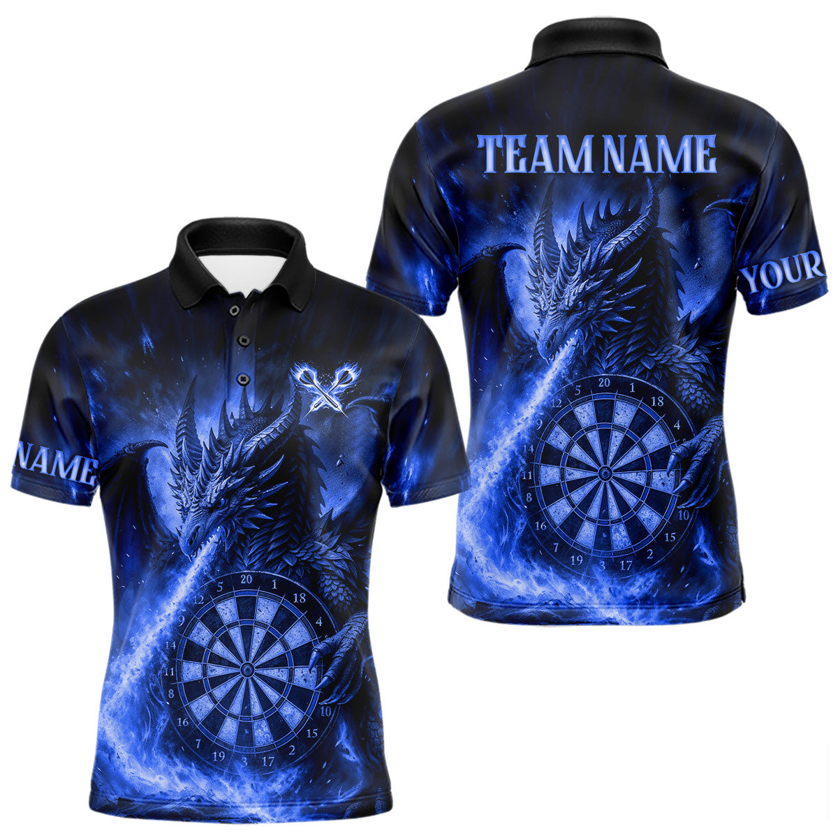 Blaues Flaming-Dragon Dartshirt Für Herren – Custom Liga-Teamtrikot Polo & Quarter Zip TDM4557